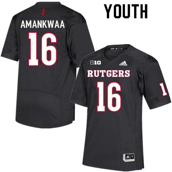 Youth #16 Thomas Amankwaa Rutgers Scarlet Knights College Football Jerseys Sale-Black - Click Image to Close